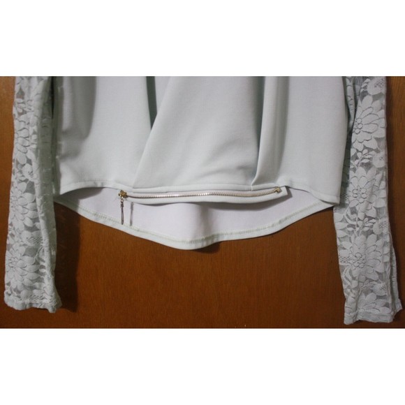 Women's Yingxi Jacket Blouse Sz L Mint Green Lace LS Zipper Detail Unique GUC - Picture 4 of 7